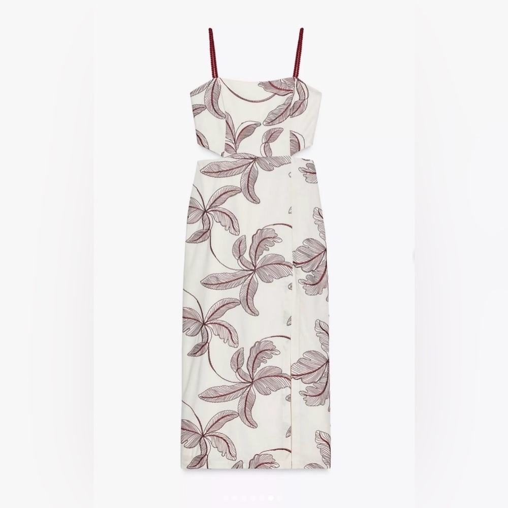 Zara NWT Floral Embroidered Cut Out Midi Braided Straps Resort Wear Dress- Small - Picture 9 of 11